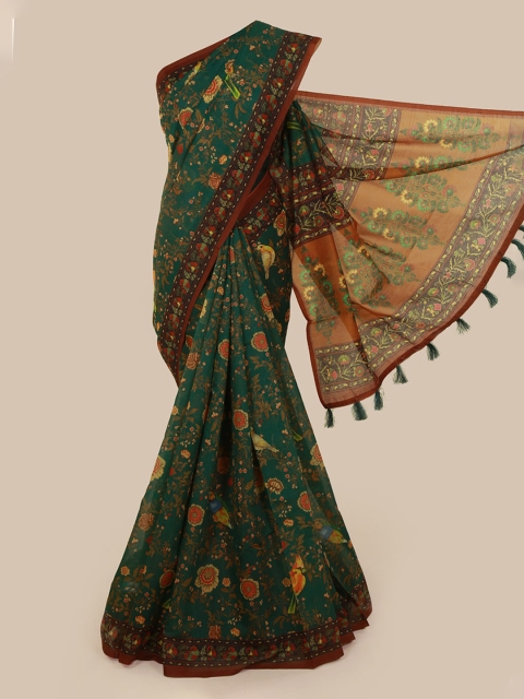 

Pothys Green & Brown Cotton Blend Printed Chanderi Saree