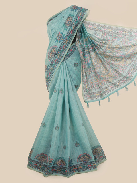 

Pothys Blue & Grey Cotton Blend Printed Saree