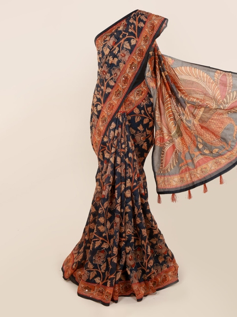 

Pothys Navy Blue & Beige Cotton Blend Printed Saree