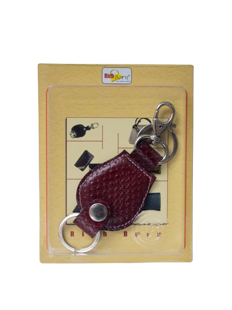 

RICH BORN Unisex Maroon & Silver-Toned Textured Genuine Leather Key Chain