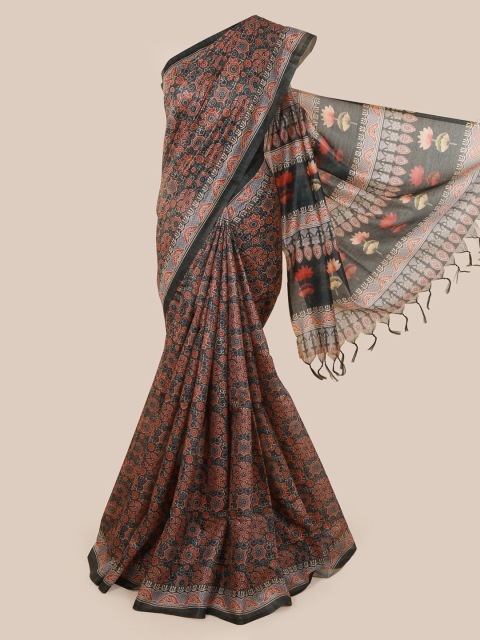 

Pothys Green & Orange Jute Silk Printed Saree