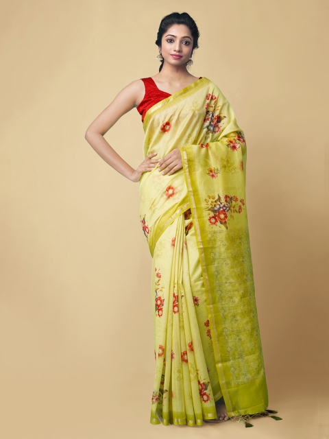 

Unnati Silks Yellow Silk Cotton Printed Chanderi Saree