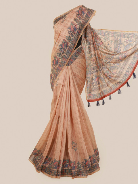 

Pothys Peach-Coloured Cotton Blend Striped Chanderi Saree
