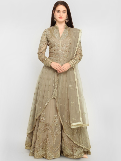 

Stylee LIFESTYLE Grey & Gold-Toned Net Semi-Stitched Dress Material