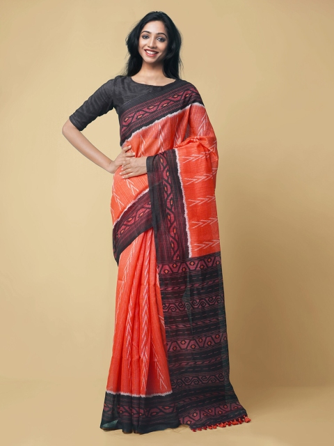 

Unnati Silks Red Pure Silk Printed Block Print Saree
