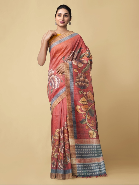

Unnati Silks Red Silk Cotton Printed Chanderi Saree