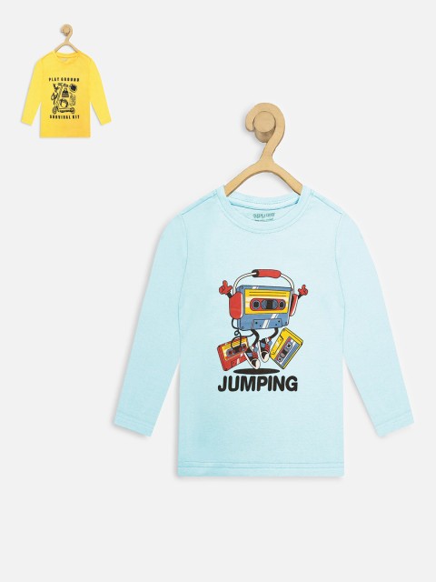 

Miss & Chief Boys Pack of 2 Blue & Yellow Printed Pure Cotton Round Neck T-shirt
