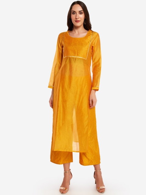 

Desi Weavess Women Mustard Solid Kurta with Trousers