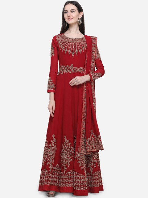 

Stylee LIFESTYLE Maroon Poly Georgette Embroidered Semi-Stitched Dress Material