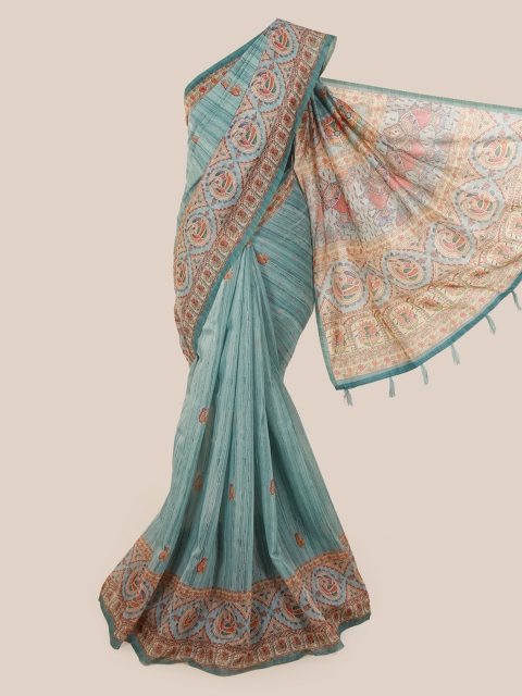 

Pothys Blue & Beige Cotton Blend Woven Design Saree