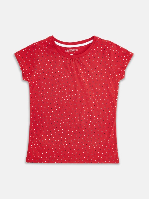 

Pantaloons Junior Girls Red Printed Round Neck Pure Cotton T-shirt