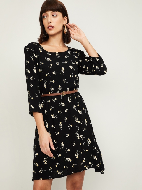 

Bossini Women Black Floral Printed Fit & Flare Dress
