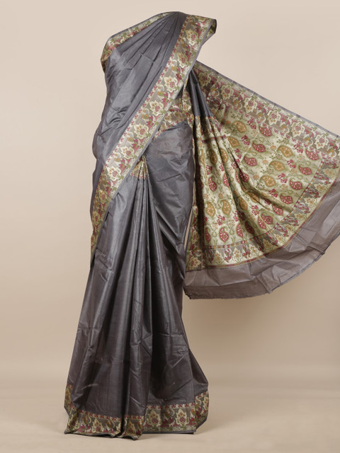 

Pothys Grey Pure Silk Solid Tussar Saree