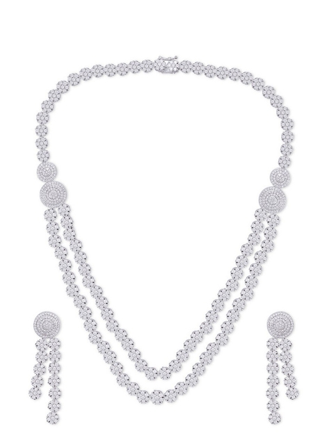 

shaze Silver-Toned &White CZ-Studded Jewellery Set