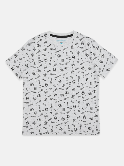

Pantaloons Junior Boys Grey Melange Printed Round Neck Pure Cotton T-shirt
