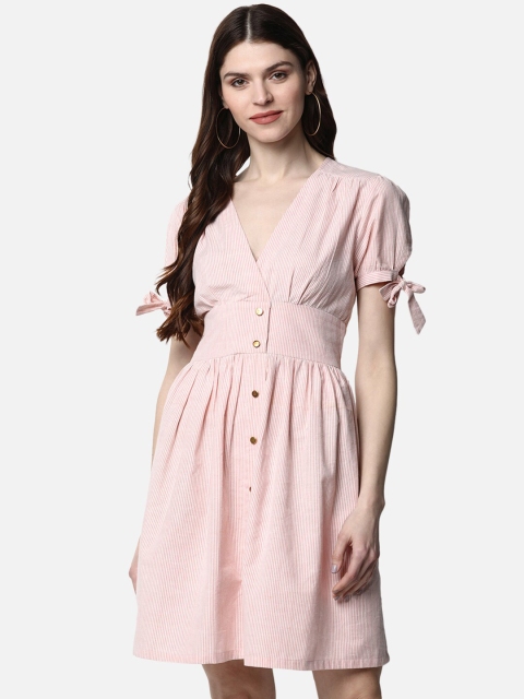 

FIVE STONES Women Pink Solid Fit and Flare Dress