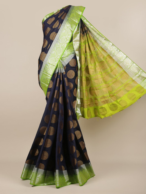 

Pothys Navy Blue & Green Jute Silk Woven Design Saree