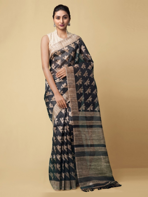 

Unnati Silks Brown Linen Blend Printed Jamdani Saree