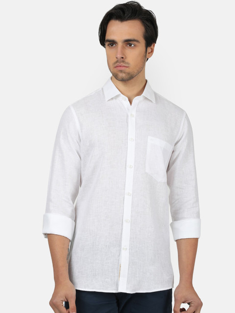 

Monte Carlo Men White Regular Fit Solid Casual Linen Shirt