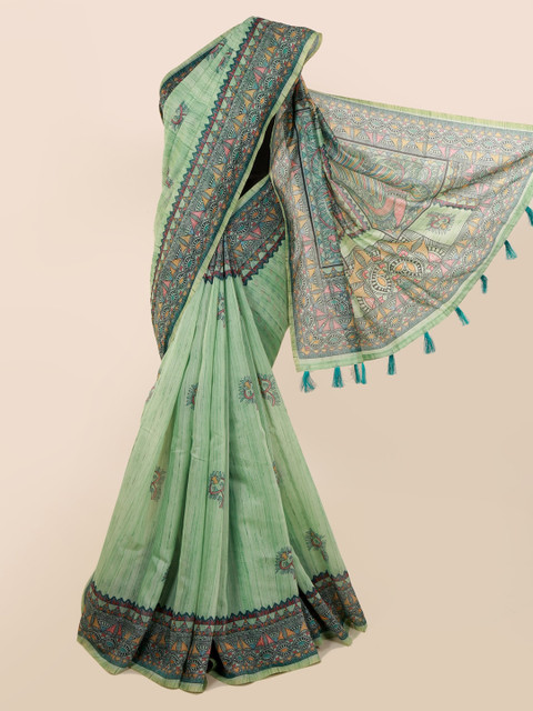 

Pothys Green & Navy Blue Cotton Blend Printed Saree