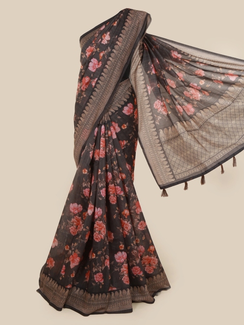 

Pothys Grey & Orange Cotton Blend Printed Saree