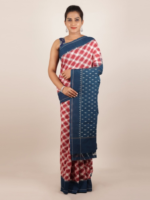 

Pothys Maroon Pure Cotton Checked Sambalpuri Saree