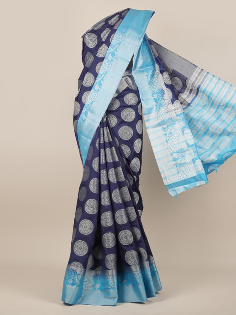 

Pothys Navy Blue Woven Design Jute Silk Saree