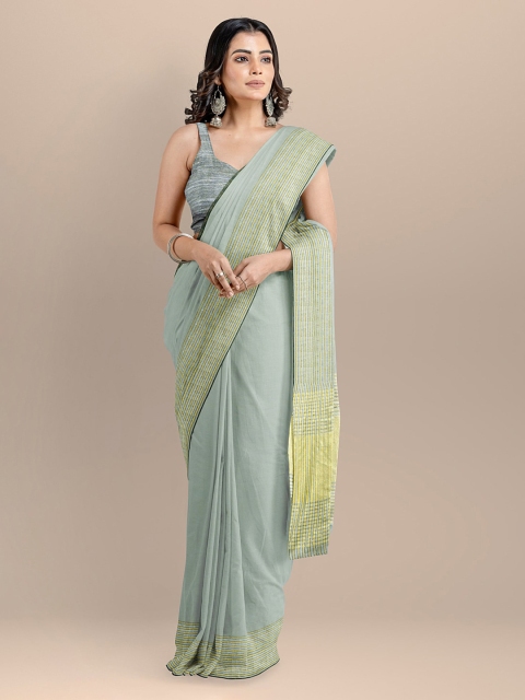 

BharatSthali Grey Pure Cotton Solid Maheshwari Saree