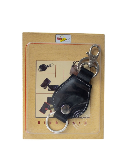 

RICH BORN Unisex Black & Silver-Toned Solid Genuine Leather Key Chain