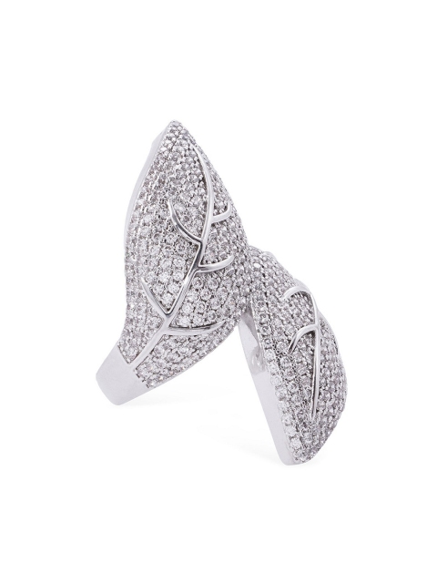 

shaze Silver-Toned & White CZ-Studded Finger Ring