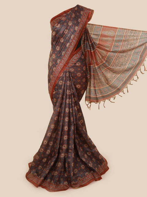 

Pothys Grey & Maroon Jute Silk Printed Saree