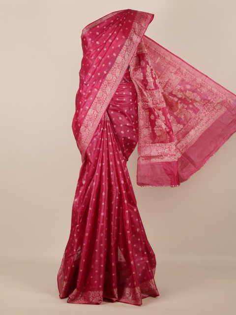 

Pothys Magenta Woven Design Tussar Saree