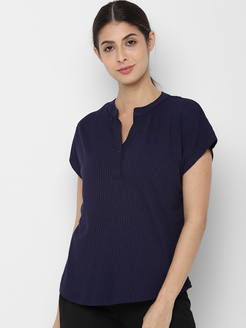 

Allen solly woman navy blue mandarin collar regular top