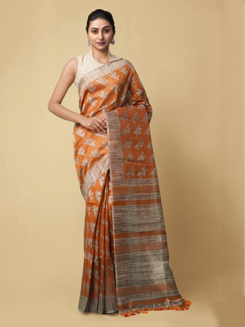 

Unnati Silks Brown Linen Blend Printed Jamdani Saree