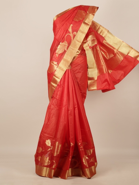 

Pothys Red & Gold-Coloured Pure Silk Woven Design Tussar Saree