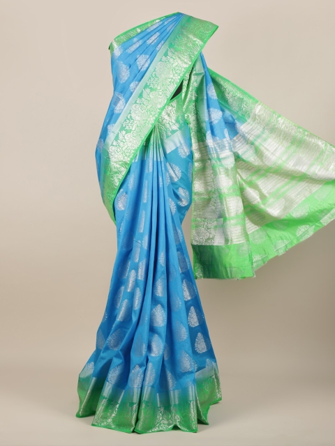 

Pothys Blue & Green Jute Silk Woven Design Saree