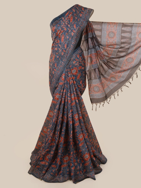 

Pothys Navy Blue & Red Jute Silk Printed Saree