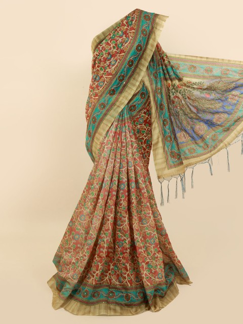 

Pothys Pink & Yellow Cotton Blend Printed Saree