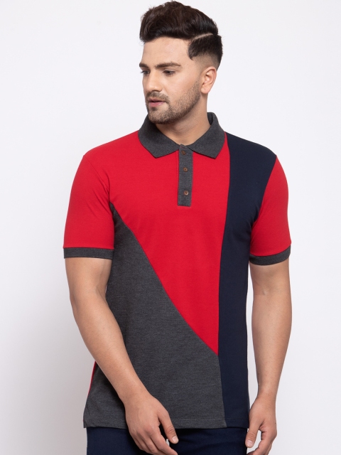 

Kalt Men Multicoloured Colourblocked Polo Collar T-shirt, Multi