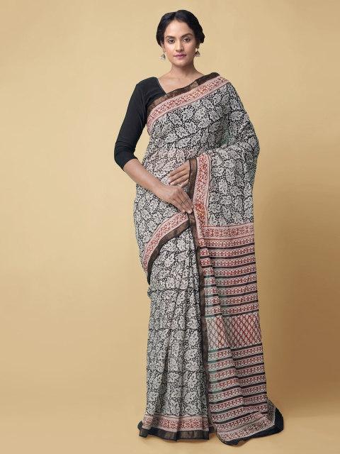 

Unnati Silks Black Pure Cotton Printed Block Print Saree