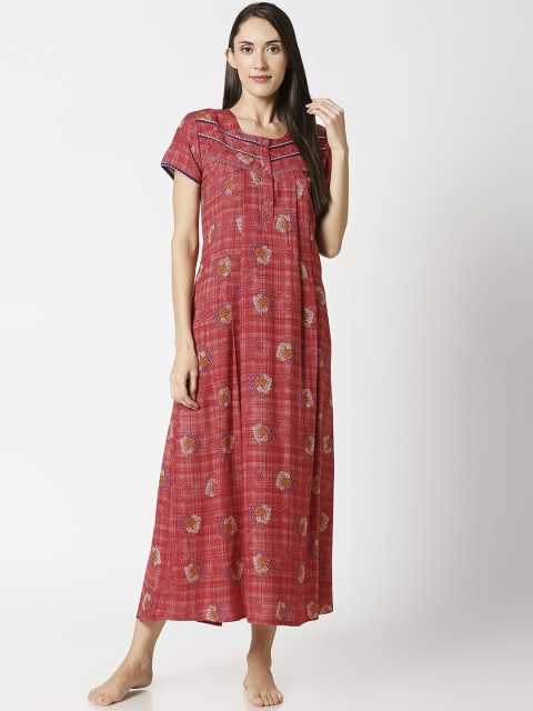 

AV2 Red & Purple Printed Maternity Nightdress