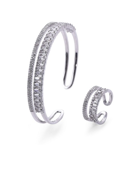 

shaze Silver-Toned & White CZ-Studded Jewellery Set
