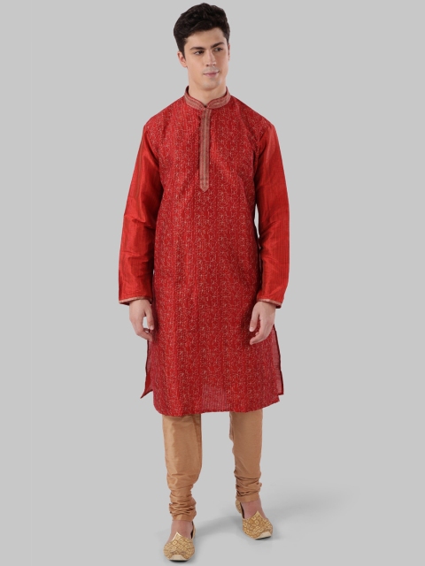 

Ethnix By Raymond Men Maroon Floral Embroidered Thread Work Kurta