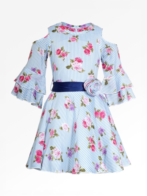 

naughty ninos Girls Blue & White Striped Fit and Flare Dress