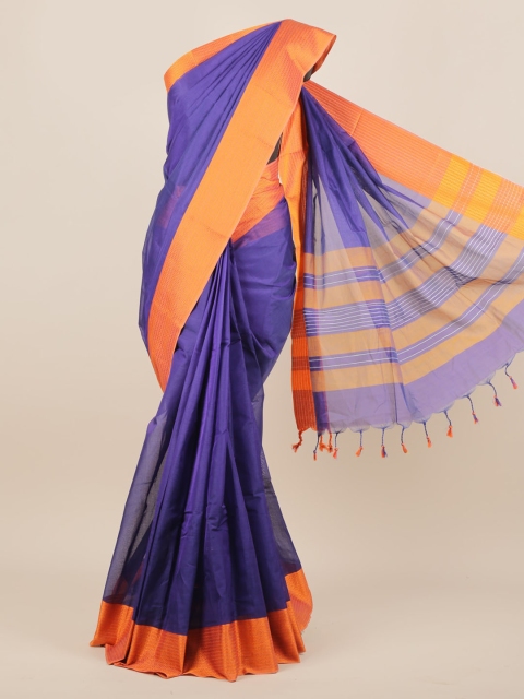 

Pothys Blue & Orange Silk Cotton Solid Saree