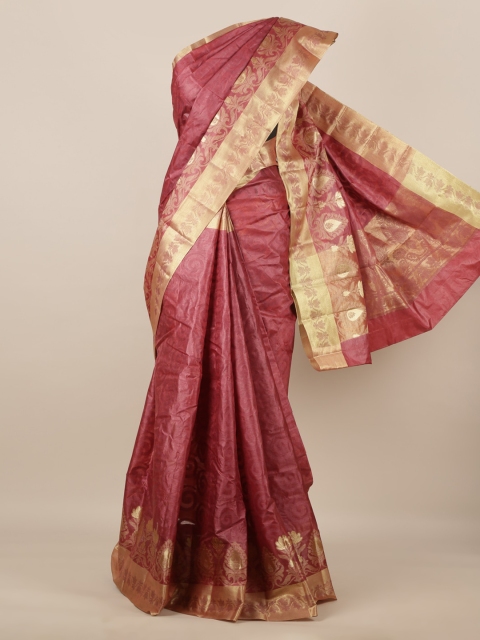 

Pothys Pink & Gold-Toned Pure Silk Woven Design Tussar Saree