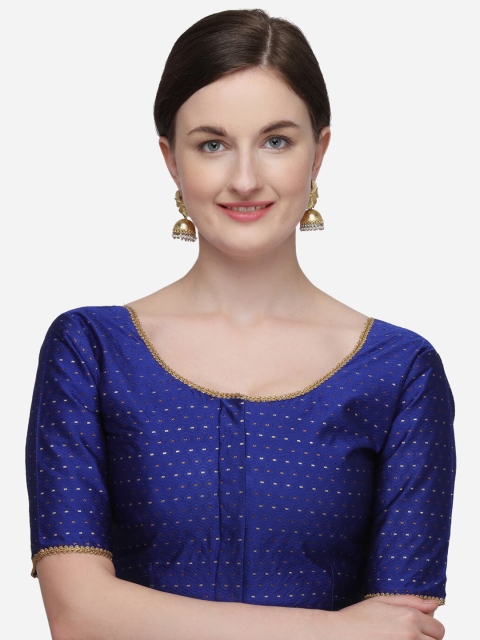 

Fab Dadu Women Blue & Gold-Coloured Woven-Design Jacquard Saree Blouse