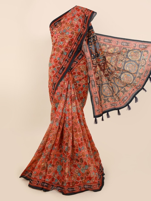 

Pothys Peach-Coloured & Brown Cotton Blend Printed Saree