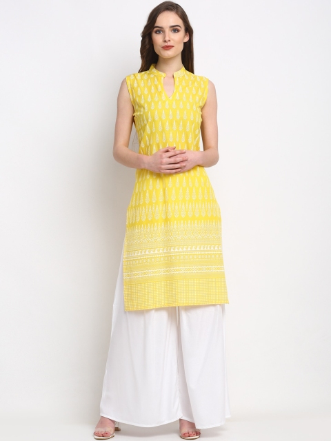 

Friskers Women Yellow Printed Kurta
