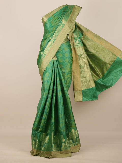 Pothys Green & Gold-Toned Pure Silk Woven Design Tussar Saree